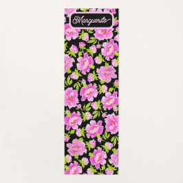 Tapete De Yoga Peônias Florais em Aquarela Preta
