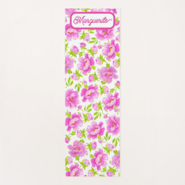 Tapete De Yoga Peônias Florais Personalizadas em Aquarela Branca
