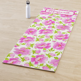 Tapete De Yoga Peônias Florais Personalizadas em Aquarela Branca