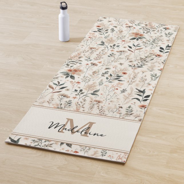 Tapete De Yoga Pequenas flores Rustic Chic Patterno Name Monogram (In Situ)