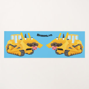 Tapete De Yoga Personagem de desenho animado de bulldozer amarelo