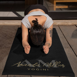 Tapete De Yoga Personalizado Com Nome Dourado Monograma Moderno P