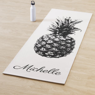 Tapete De Yoga Personalizado de abacaxi preto e branco Elegante