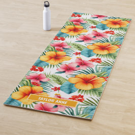 Tapete De Yoga Personalizado Exótico Aquarela Havaiana Floral