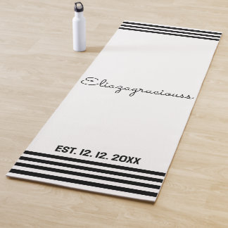 Tapete De Yoga Personalizado Fofo Nome Inicial Branco Preto Moder