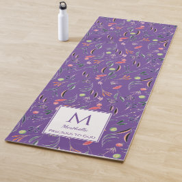 Tapete De Yoga Personalizado PRECISO2DEUS Monograma Floral Bege