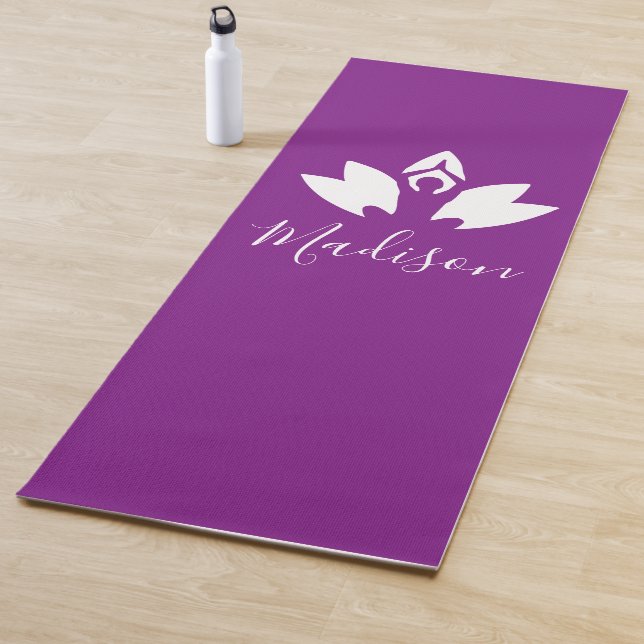 Tapete De Yoga Personalizado, Purple Lotus e Yoga Pose Silhouett (In Situ)