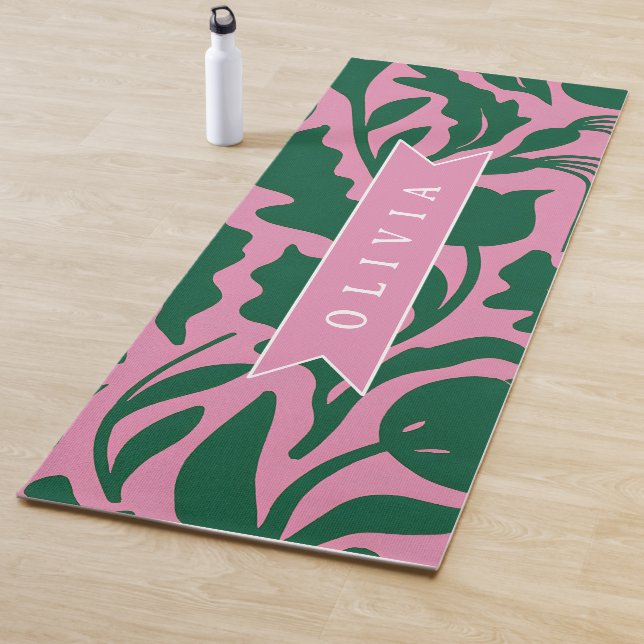Tapete De Yoga Personalized Bold Pink Botanical Floral Name Gift (In Situ)