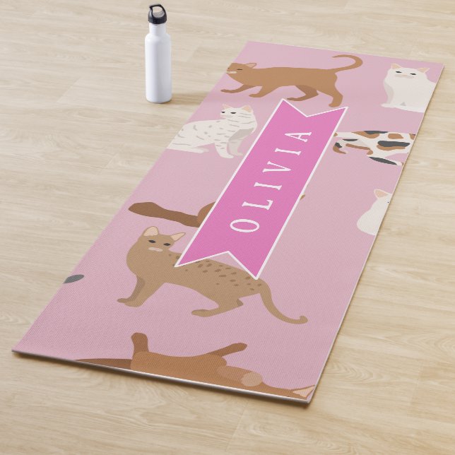 Tapete De Yoga Personalized Cute Pink Cat Pattern Gift Cat Lover (In Situ)