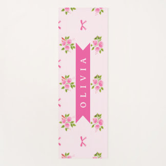 Tapete De Yoga Personalized Pink Coquette Girly Bow Floral Name