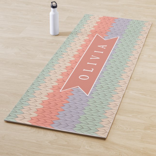 Tapete De Yoga Personalized Scandinavian Pastel Knit Pattern Name (In Situ)