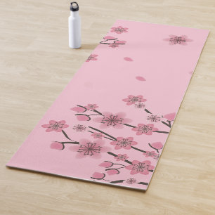 Tapete De Yoga Pétalas Caindo de Cerejeira Rosa Botânica Folha