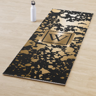 Tapete De Yoga Pincel Metálico Preto e Ouro