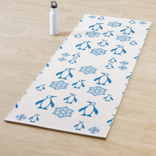 Tapete De Yoga Pinguins Azuis Elegantes Com Padrões De Neve