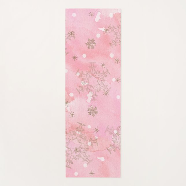 Tapete De Yoga Pink Christmas Snowflakes Boho Patterno (Frente)