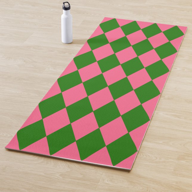 Tapete De Yoga Pink Green Harlequin Checkered Design  (Criador carregado)
