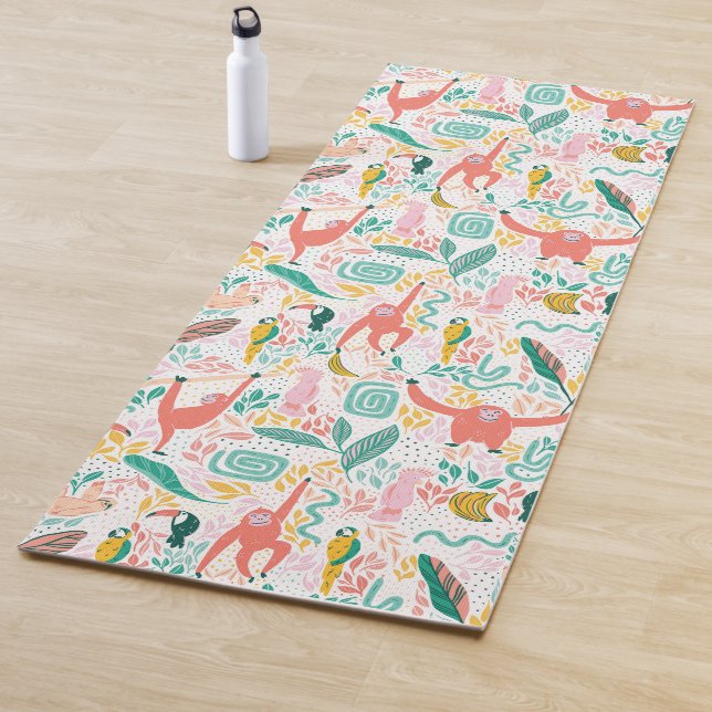 Tapete De Yoga Pink Happy Jungle Animal Standard & Tropical Leave (In Situ)