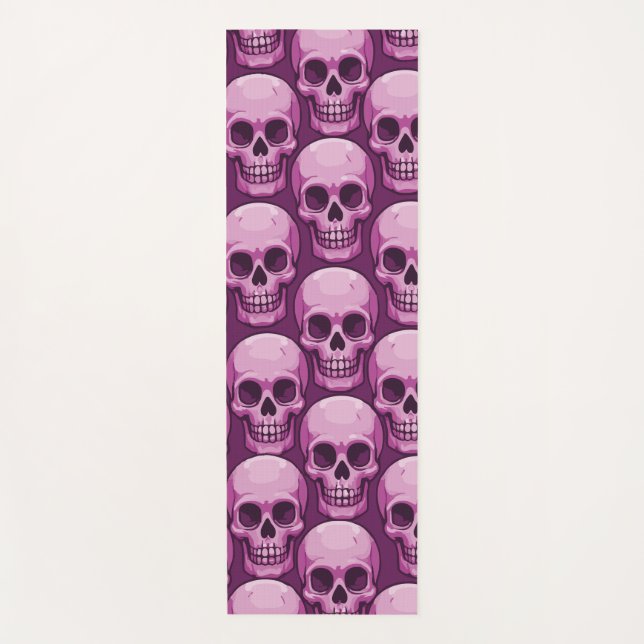 Tapete De Yoga Pink Skull Pattern – Bold Repeating Design (Frente)