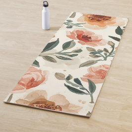 Tapete De Yoga Pintura Botânica de Flores de Aquarela Laranja