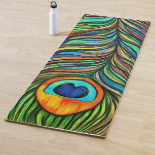 Tapete De Yoga Pintura Colorida de Pássaros Fogo-Pássaro Colorido