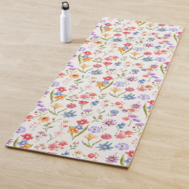 Tapete De Yoga Pintura em Aquarela de Flor Silvestre Azul Roxo