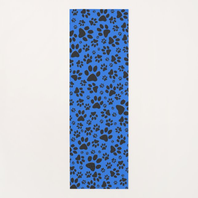 Tapete De Yoga Pinturas de cães Bolinhas preto e branco em azul-t (Frente)