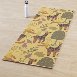 Tapete De Yoga Plano de fundo amarelo sem costura Giraffe