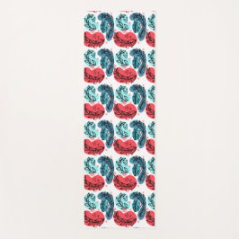 Tapete De Yoga Plantas Vermelhas E Azuis-Abstrato