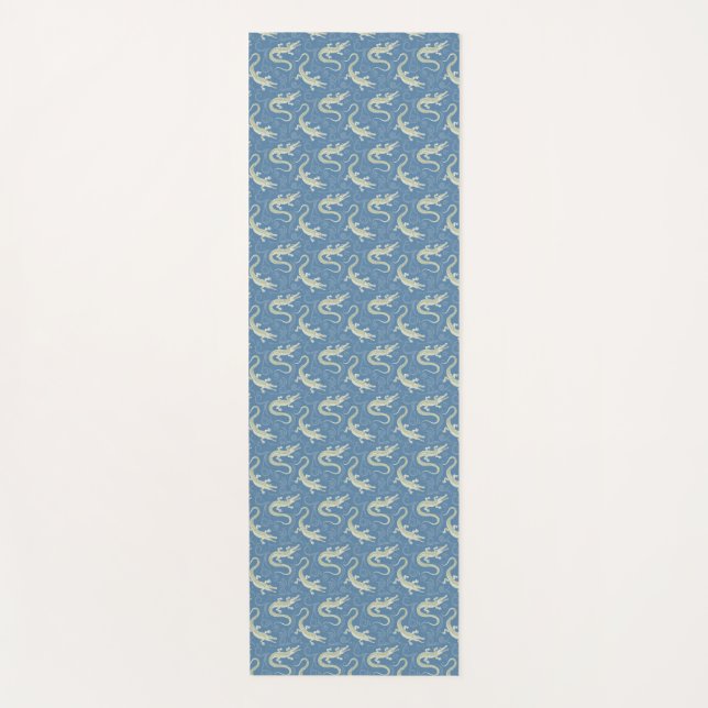 Tapete De Yoga Playful Green Alligator Paisley em azul (Frente)