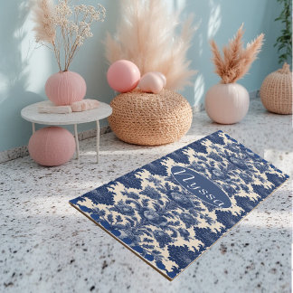 Tapete De Yoga Pó Azul Vintage Toile Floral Francesa Patrimônio