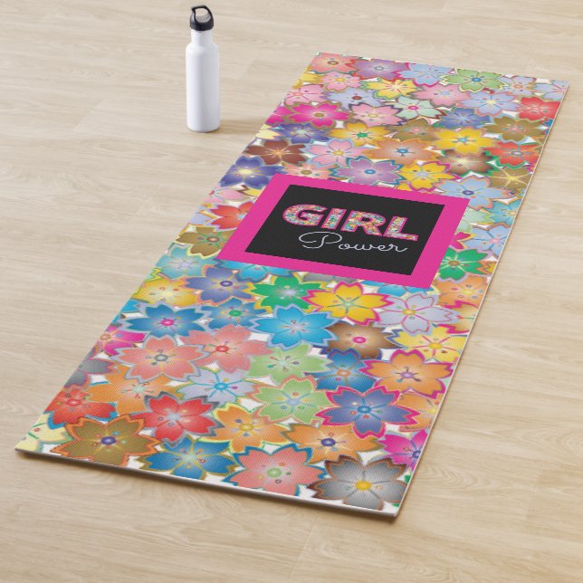 Tapete De Yoga Poder da Menina | Girassas rosadas Lindas (In Situ)