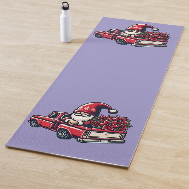 Tapete De Yoga Poinsettia Gnome No Caminhão Vermelho (In Situ)