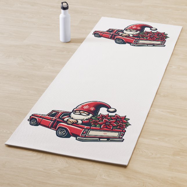 Tapete De Yoga Poinsettia Gnome No Caminhão Vermelho (In Situ)