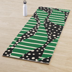 Tapete De Yoga Pontos e faixas 2 - Verde, creme e preto