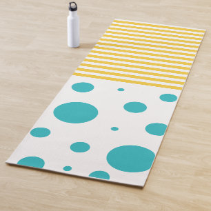 Tapete De Yoga Pontos e Listras - Turquesa e Amarelo