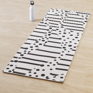 Tapete De Yoga Pontos e tiras 2 a preto e branco