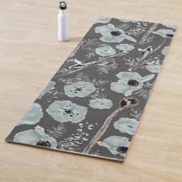 Tapete De Yoga Poppies Cinzas Azuis Carvões Aquarela Flora