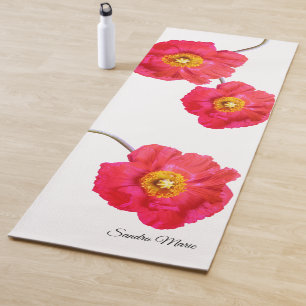 Tapete De Yoga Poppies Modernos Vermelhos Rosa Pão Flor