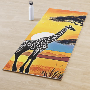 Tapete De Yoga Pôr do Sol no Safari: Abraço da Girafa