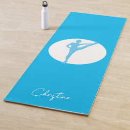 Tapete De Yoga Pose de Yoga Branco Azul-Céu com Nome Personalizad