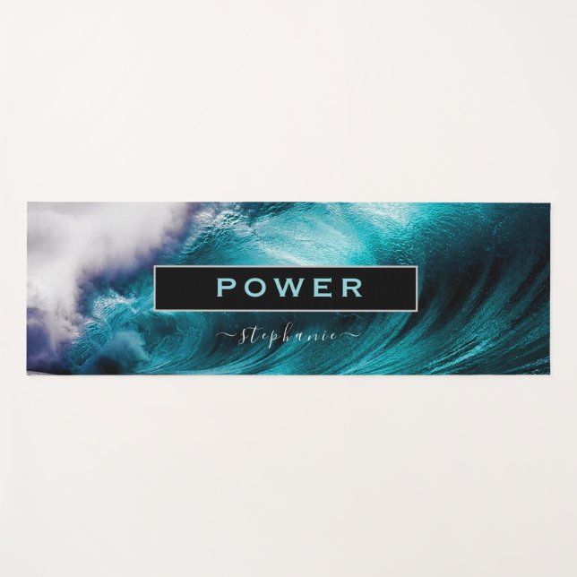 Tapete De Yoga Power Inspiration Word Ocean Wave (Frente (Horizontal))
