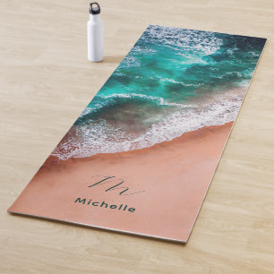 Tapete De Yoga Praia do oceano azul Monograma Yoga Mat