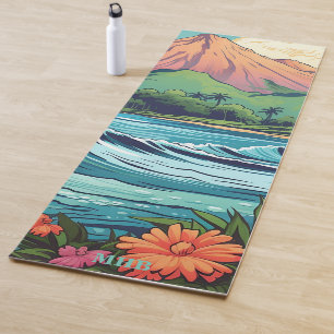 Tapete De Yoga Praia Tropical do Havaí e Montanhas Yoga Mat