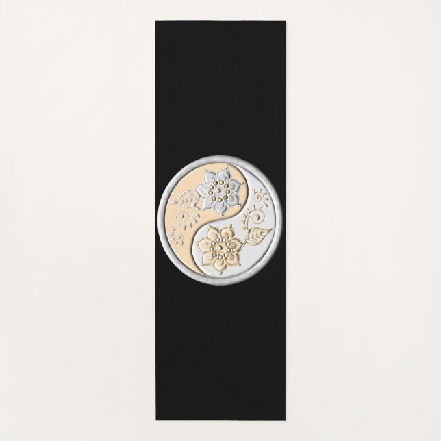 Tapete De Yoga Prata & Ouro Yin Yang (Frente)