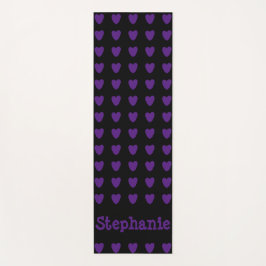 Tapete De Yoga Preto com Corações Roxos