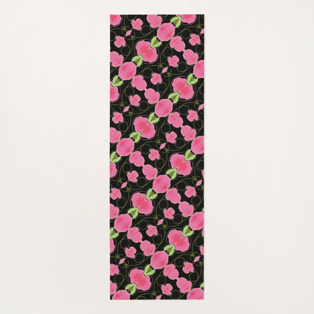 Tapete De Yoga Preto e rosa com verde (Verso)