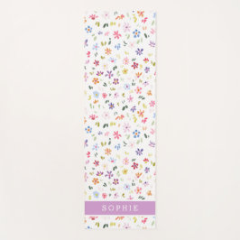 Tapete De Yoga Pretty Watercolor Floral Blooming Custom Name