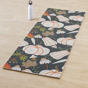Tapete De Yoga Pumpkin sem costura padrão floral preto e branco