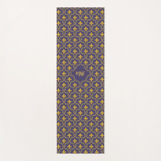 Tapete De Yoga Purple and gold fleur-de-lys quatrefoil pattern