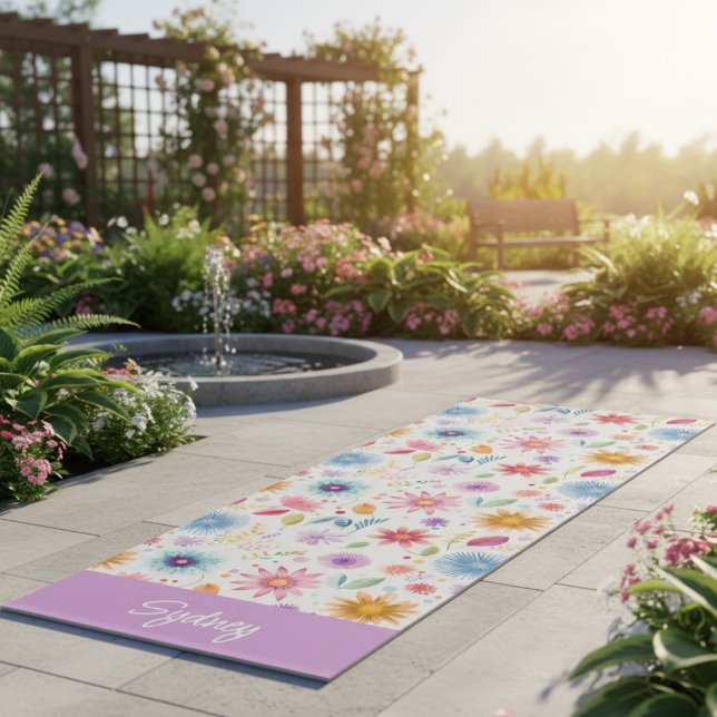 Tapete De Yoga Purple Blue Pink Boho Wildflower Personalized  (Criador carregado)